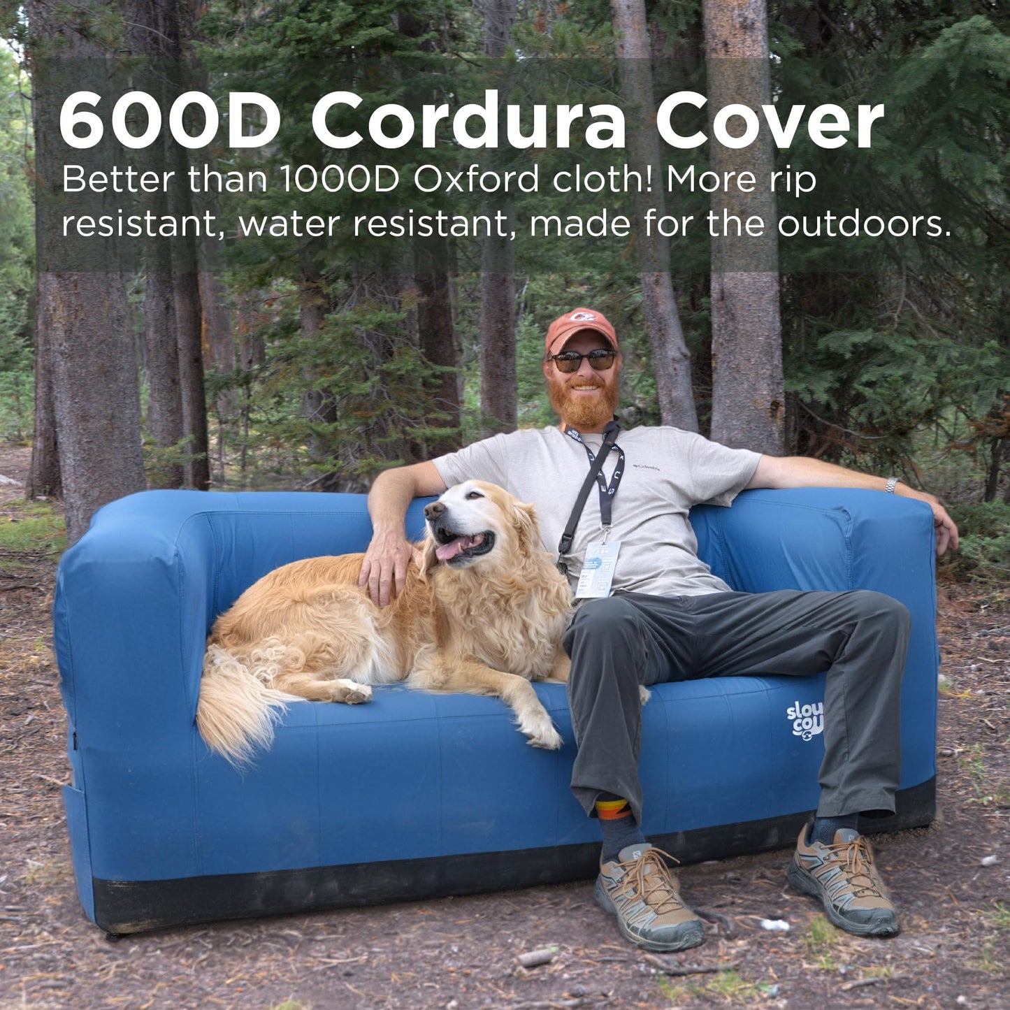 Slouch Couch | Air Sofa with Built-in Pump, Hidden Cup Holders, Storage Pockets | Durable Blow Up Couch with High-Performance Fabric for Camping, Beach, Home & Outdoors (Daydream)