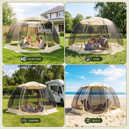 Lenotos Pop Up Screen House, 12.5'x12.5' Outdoor Screen Tent for Camping, Screened Gazebo with Mosquito Netting, Carry Bag