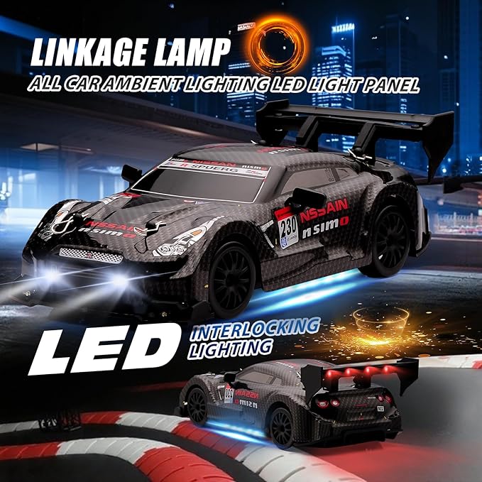 1:24 Scale RC Drift Car4WD 2.4GHz High Speed Racing Hobby Sport Toy Car Vehicle with LED LightsRacing and Drift Wheels for Adult Boys Girls Kids Gift (8601-Black)