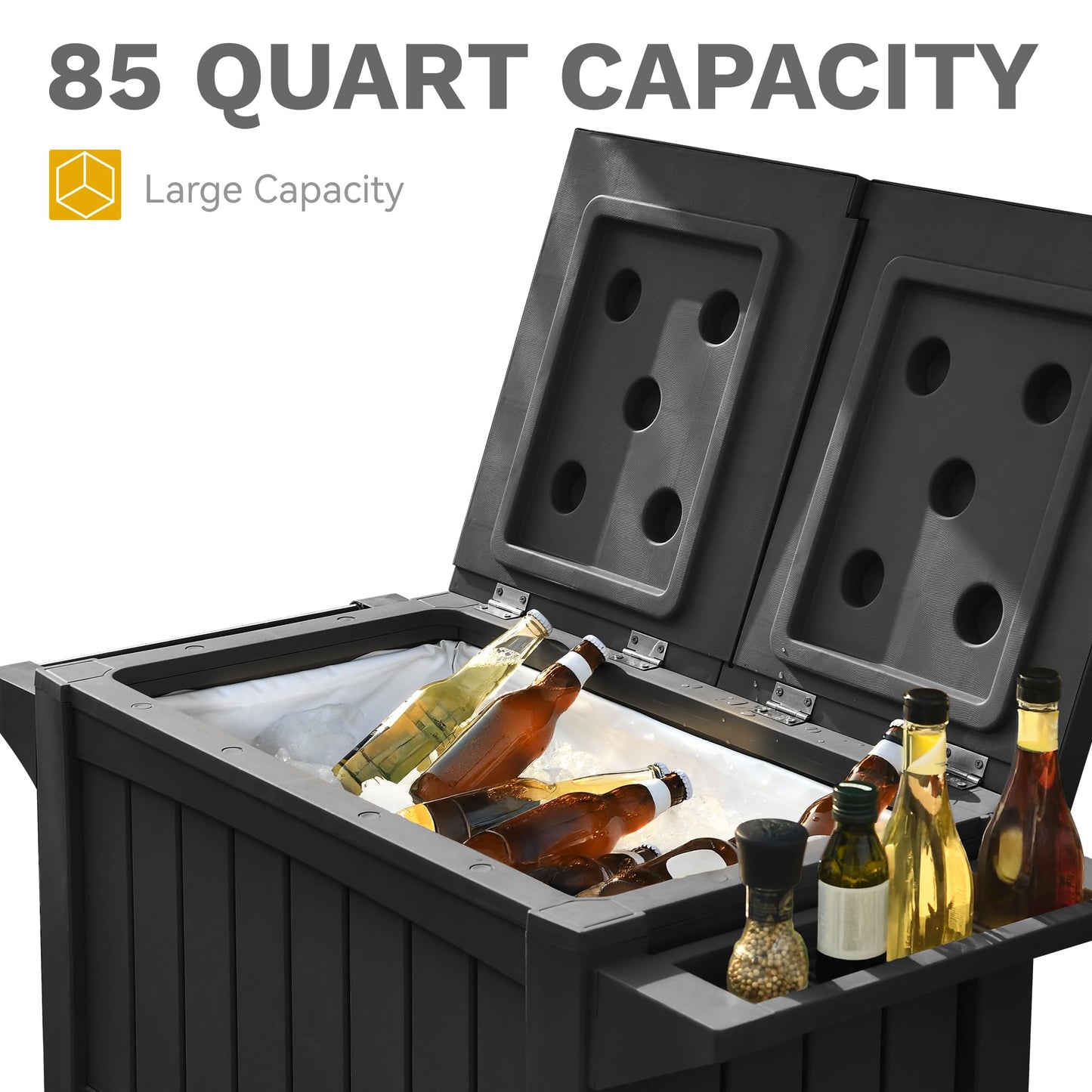 DWVO Cooler with Wheels, Rolling Ice Chest with Bottle Opener Drainage, 85 Quart Portable Patio Cooler on Wheels, Outdoor Beverage, Ice Chest Cart for Pool Deck Party BBQ Cookouts (Black)