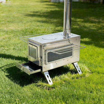 Hot Tent Stove, unho Wood Burning Stove, Portable Wood Stove with 6 Stainless Chimney Pipes for Outdoor Heating & Cooking, Ice Fishing, Hunting,Winter Warmth
