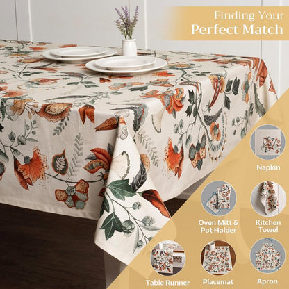Maison d' Hermine Table Cloth Rectangle Table 100% Cotton 70 x 140 Inches Fall Tablecloth Reusable Everyday Use for Thanksgiving Christmas Decorations Dining Farmhouse Party (Dalida)