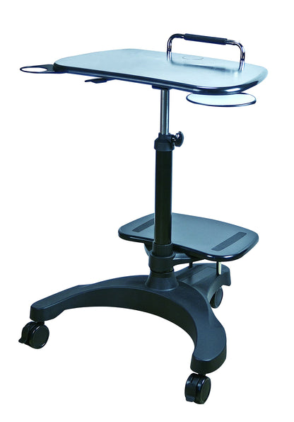 Aidata Ergonomic Sit-Stand Mobile Laptop Cart Work Station with Printer Shelf. with Built in Cup Holder and Mouse Pad. Black (Model: LPD009P)