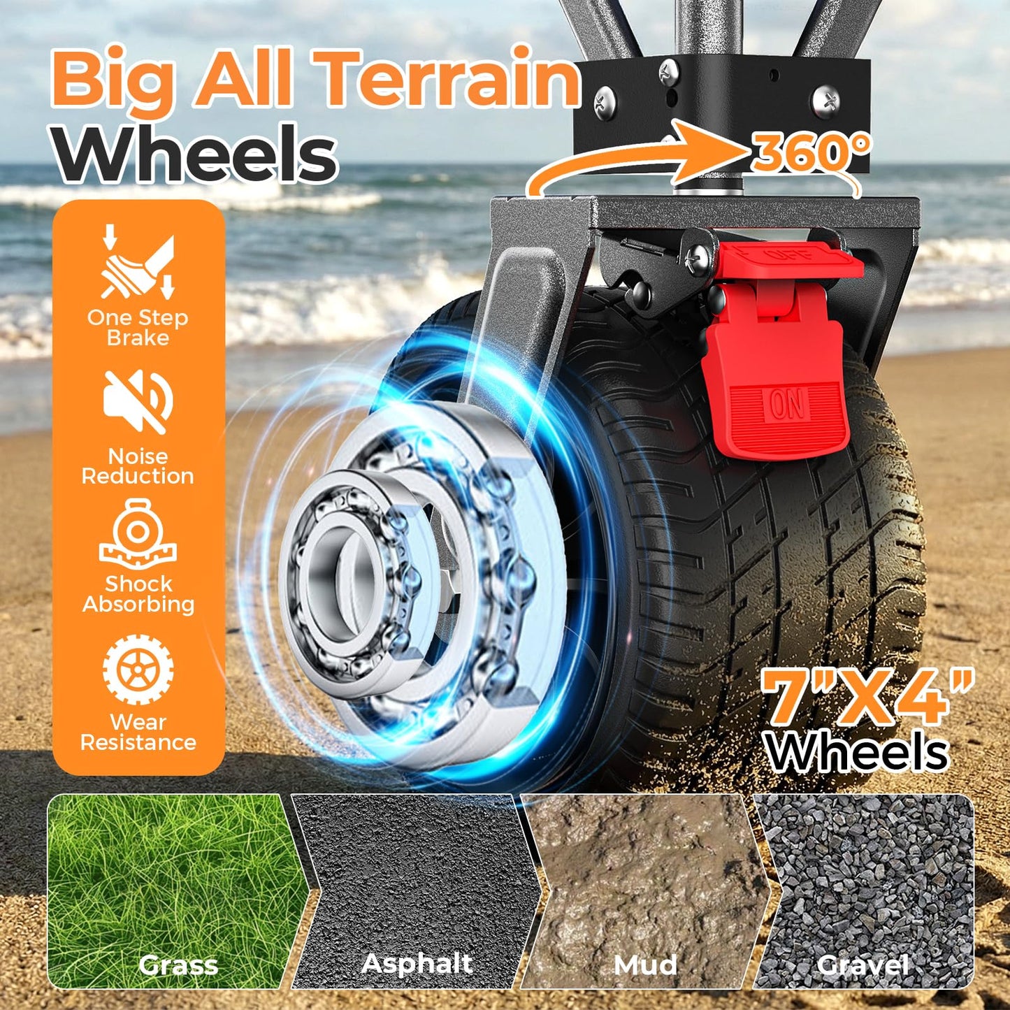 Holacamking 58”L Extender Collapsible Wagon, Extra Long Foldable Wagon Cart with Extended Tailgate, Heavy Duty Rolling Utility Cart with All-Terrain Big Wheels for Shopping Sports Beach, Black