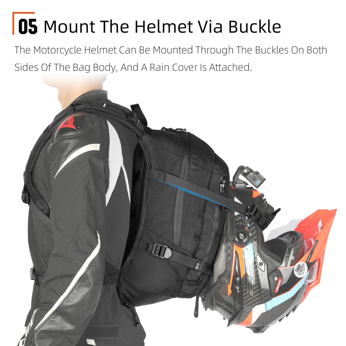 Rhinowalk Motorcycle Backpack – Helmet Holder, Rain Cover, Hydration Bladder Hole – Sports Backpack for Hiking, Climbing, Cycling, Running, Camping