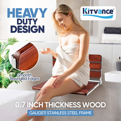 20" Folding Teak Shower Seat Wall Mounted – 400 lbs Teak Wood Foldable Shower Bench, Larger Teak Folding Shower Bench, Fold Down Shower Seat for Inside Shower, Teak Shower Chairs Stool