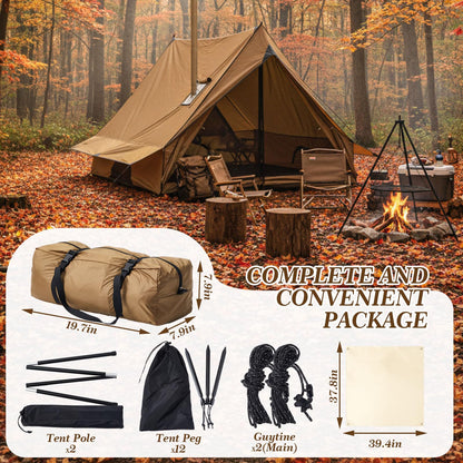 Soulchen Hot Tent with Stove Jack for 2-3 Person Camping, Waterproof Lightweight Bushcraft Tent for Hiking, Backpacking, Outdoor Fishing & Shelter with Poles Stakes & Fireproof Mat