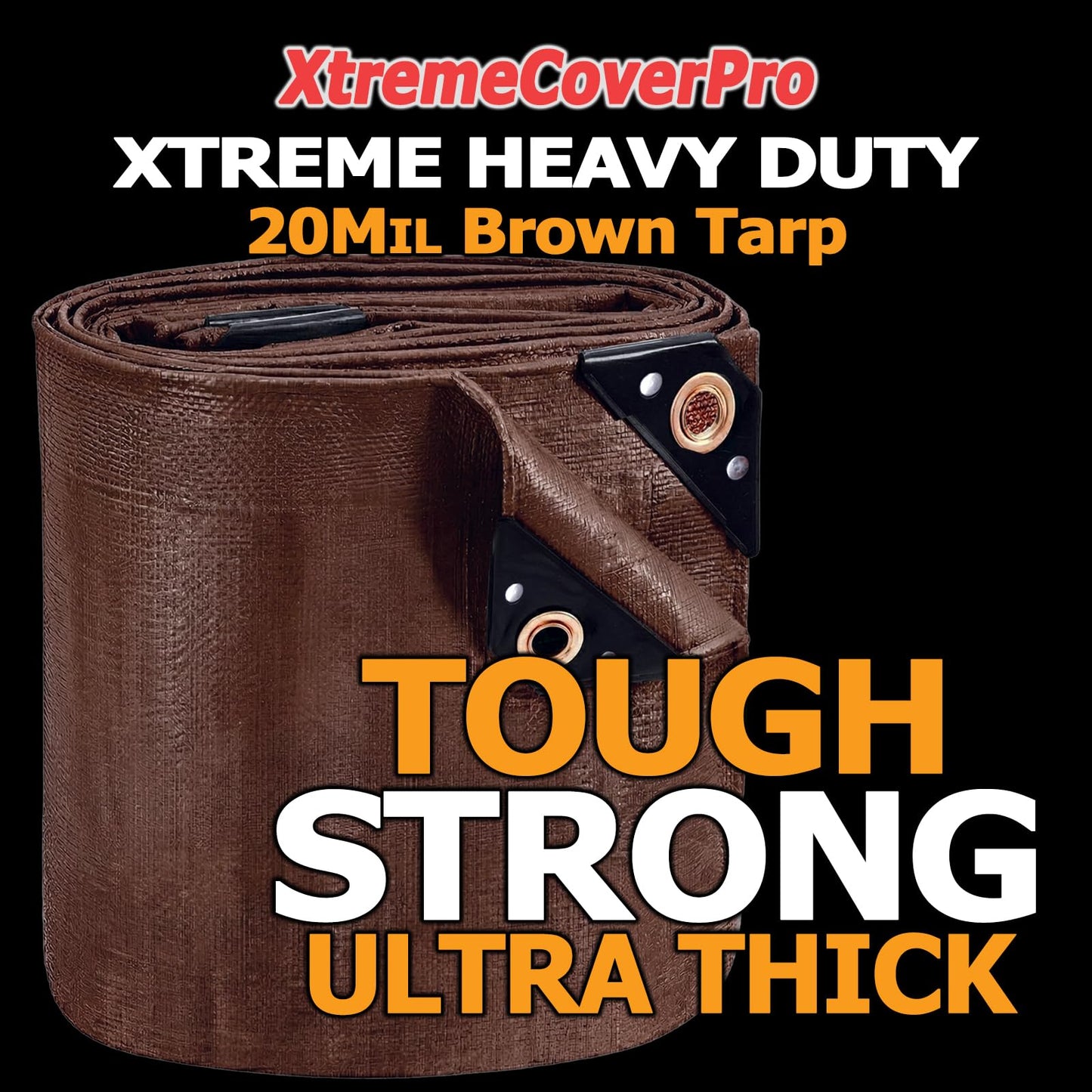 20' x 40' Brown Super Ultra Heavy-Duty Tarp – 20 Mil Waterproof & UV-Resistant 20x40 - Large Outdoor Tarp, Waterproof Cover for Rain Camping, Tent, UV Protection, Reinforced Corners