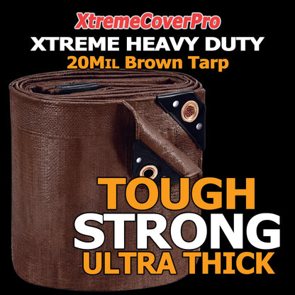 20' x 40' Brown Super Ultra Heavy-Duty Tarp – 20 Mil Waterproof & UV-Resistant 20x40 - Large Outdoor Tarp, Waterproof Cover for Rain Camping, Tent, UV Protection, Reinforced Corners