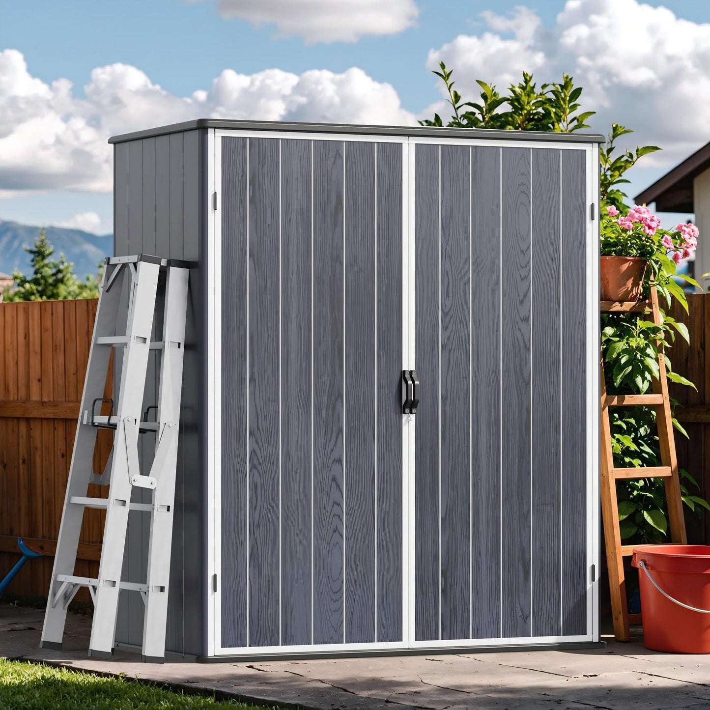 Devoko 5x3 FT Plastic Outdoor Storage Cabinet with Lockable Door, Dark Gray