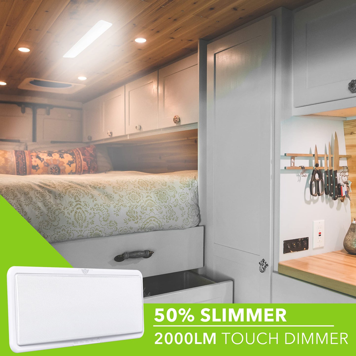 Leisure LED RV LED Ceiling Light 21" x 8" Fixture 2000 Lumen with Touch Dimmer Switch Interior Lighting for Car/RV/Trailer/Camper/Boat DC 12V Natural White 4000-4500K (4 Pack)