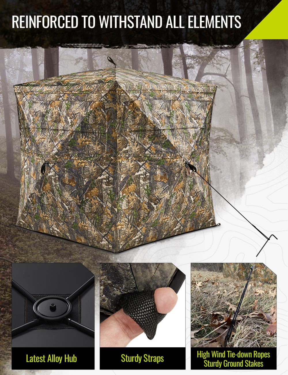 TIDEWE Hunting Blind 270°See Through with Carrying Bag for Turkey Hunting, Pop Up Ground Blinds, Portable Resilient Hunting Tent (2-3 Person)
