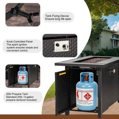45 inch Propane Fire Pit Table, 50,000 BTU Outdoor Gas Fire Pit Table with Lid, Waterproof Cover, Rectangle Gas Firepit Table for Garden/Patio