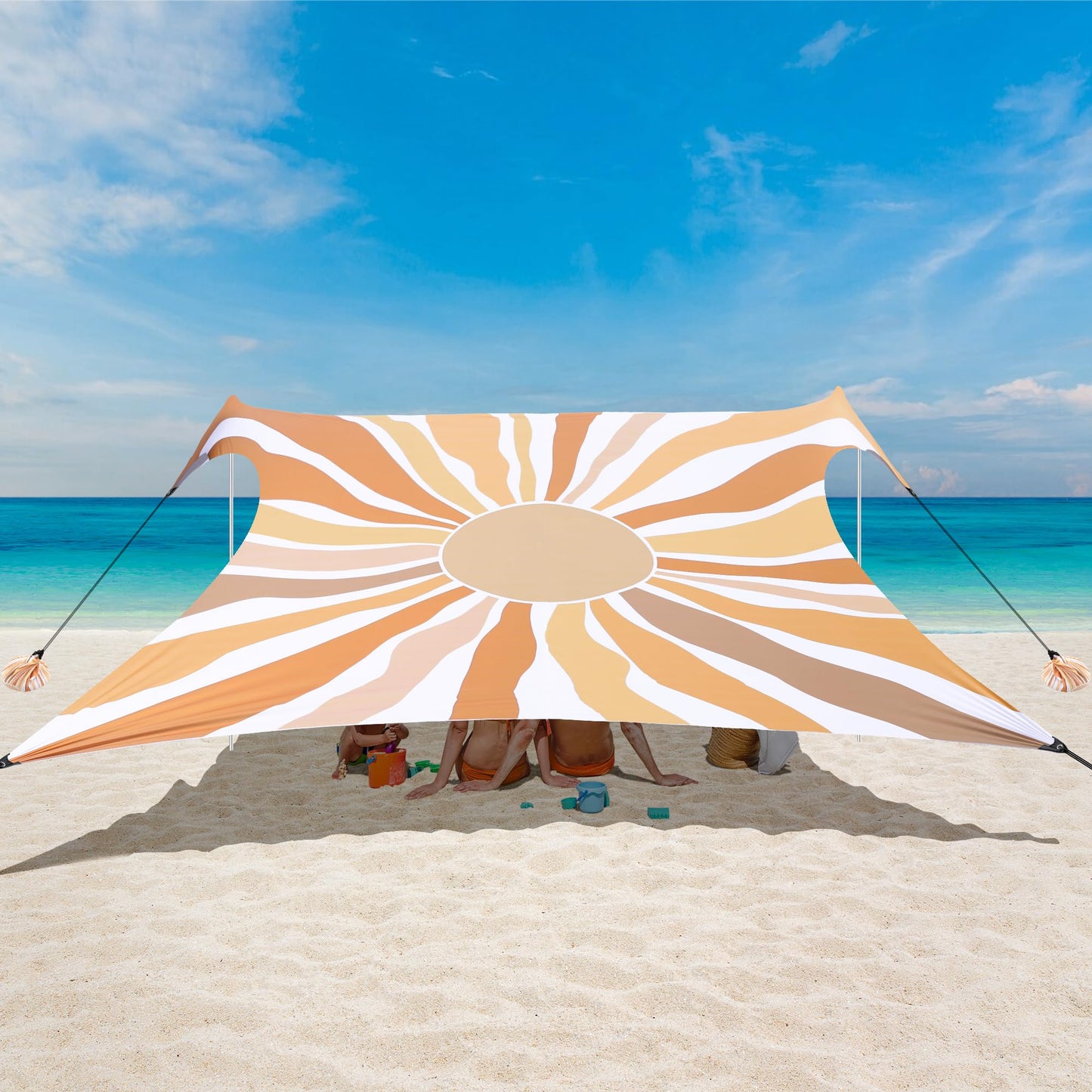 Beach Tent, UPF 50+ Beach Canopy Sun Shade, Portable 10×10 FT Large Pop-Up Beach Tent Sun Shelter with Sand Anchors, Ground Pegs, Easy Setup for Beach, Camping, Park, and Backyard Fun - Sunflower
