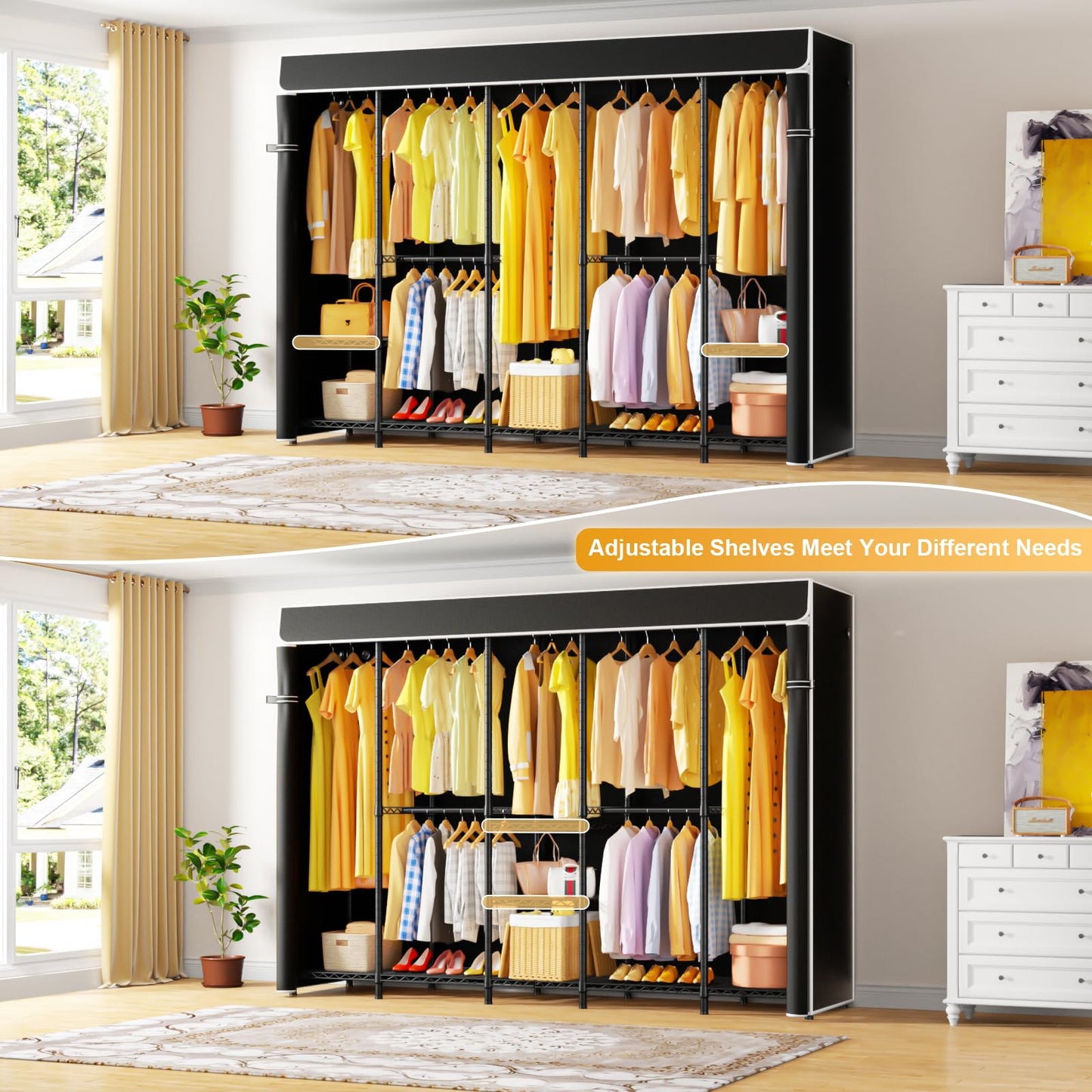 ULIFHOME H50C Extra Large Clothes Rack with Cover, Freestanding Portable Closet, Covered Clothing Racks for Hanging Clothes, Heavy Duty Garment Rack, Wardrobe Closet with Black Cover Max Load 1350 Lbs