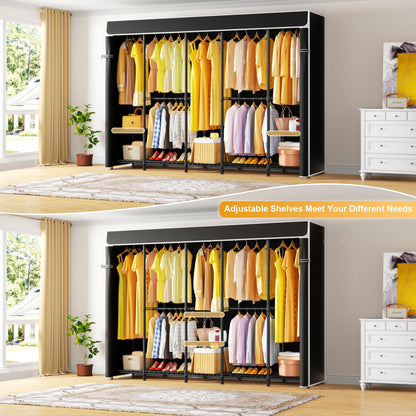 ULIFHOME H50C Extra Large Clothes Rack with Cover, Freestanding Portable Closet, Covered Clothing Racks for Hanging Clothes, Heavy Duty Garment Rack, Wardrobe Closet with Black Cover Max Load 1350 Lbs