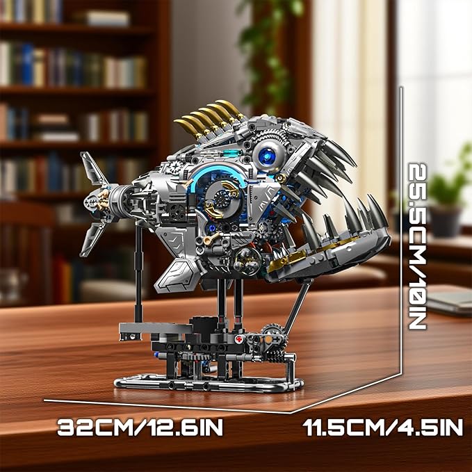Mechanical Piranha Building Block Kit Hand-Crank Gear Multi-Joint Motion Toy for Boys Girls and Hobbyists Ideal for STEM Classrooms or Gift Giving