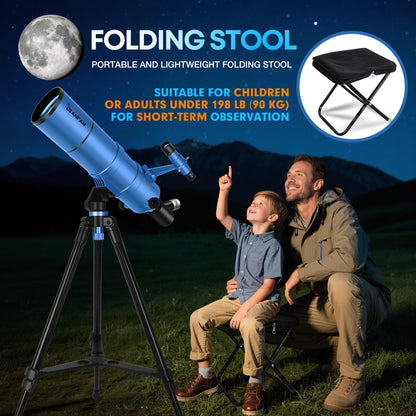 Dianfan Telescope for Kids & Adults, 90mm Aperture 550mm Astronomical Professional Telescope for Adults High Powered, Portable Travel Telescopes for Beginners with Tripod & Adapter, Bag, Folding Stool