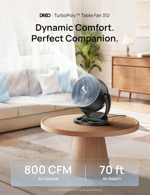 DREO 12-Inch Table Fan - 70ft Powerful Airflow, 25dB Quiet Operation, 120° Adjustable Tilt | Ideal for Home & Office
