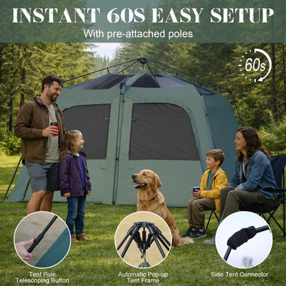Castle Unicorn Instant 6-8 Person Camping Tent with Porch, Large Family Cabin Tent with 2 Rooms, Tall & Spacious 60s Easy Setup, Waterproof Glamping Tent, Big Tents for Outdoor Camping Hiking Backyard