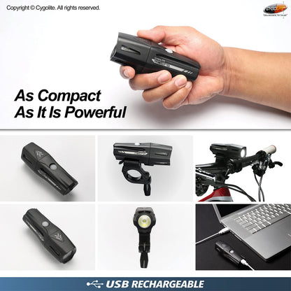 Cygolite Metro Pro Bike Light - 1200 Lumen, 9 Modes, USB Rechargeable, IP67 Waterproof, Compact, Black, Model MTR-1200-USB