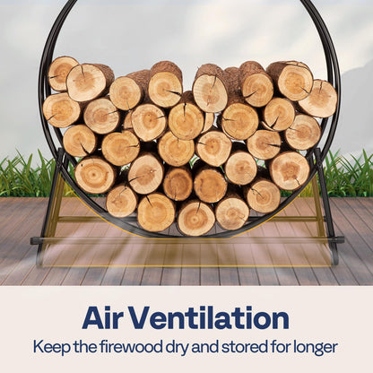 VIVOHOME 8 ft Firewood Rack Outdoor with Cover, Log Holder and Cover Combo Set with Zipper, Brown, with 32-in Firewood Rack Hoop with Cover, Round Log Holder Ring for Indoor Outdoor Patio Deck Porch