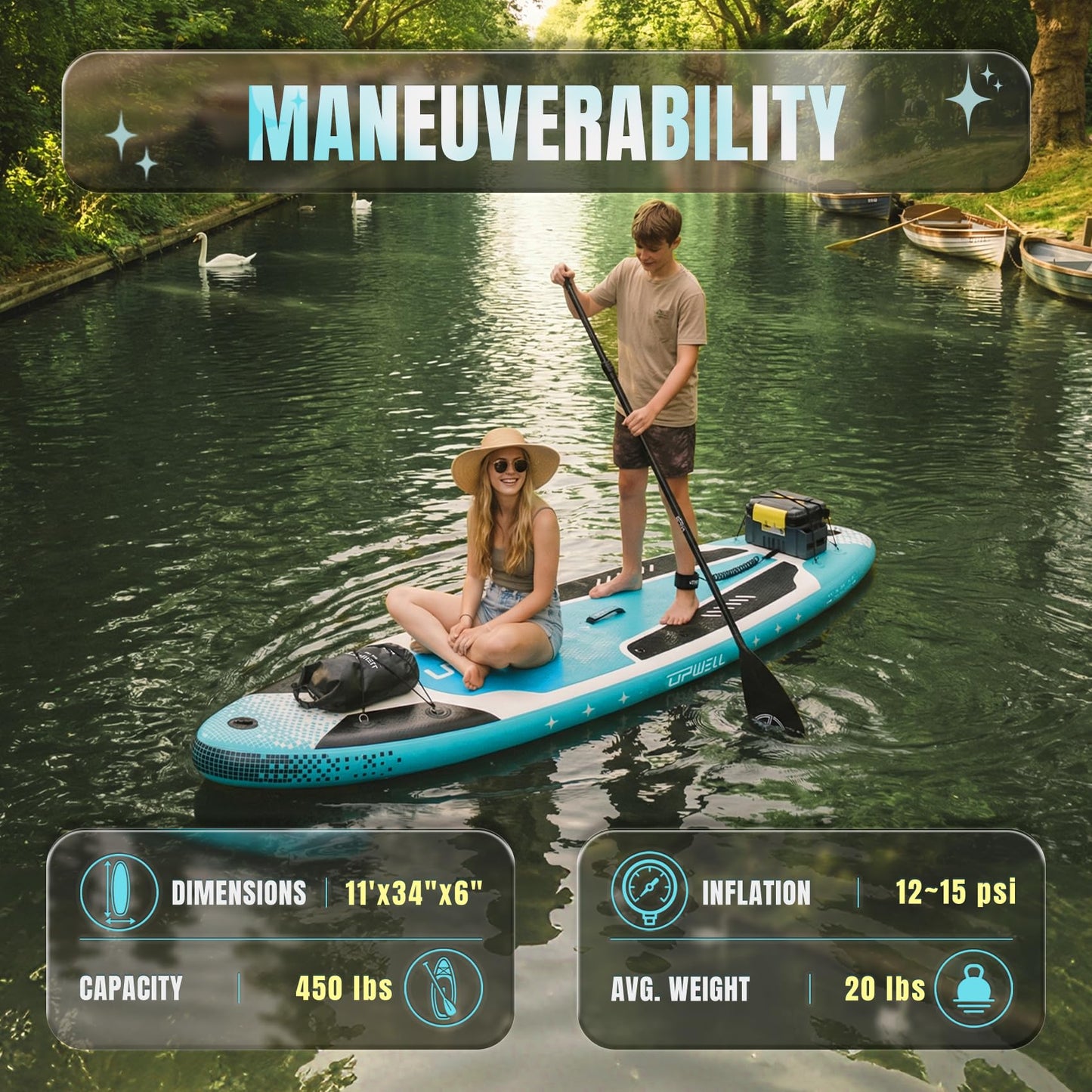 UPWELL 11'×34" Inflatable Stand Up Paddle Board with Kayak Seat, Premium SUP Paddle Boards for Adults, Blow up Paddle Boards 6” Thick, Cyclone