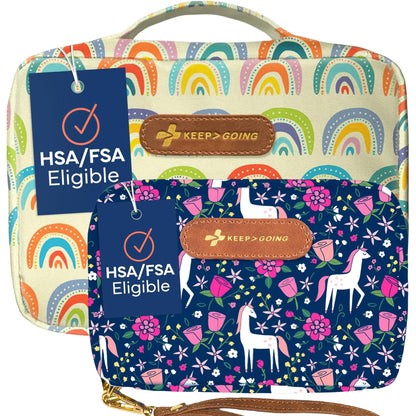 Keep Going Travel First Aid Kit Bundle of 2 Kits, First Aid Kit for Car, Home, Dorm, & Boat with Latex-Free Bandages – Travel Kit Bundle for Families
