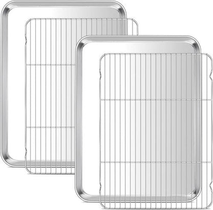 E-far Large Baking Sheet Set - 20 x 14 Inch Stainless Steel Cookie Pans with Wire Racks | Non-Toxic & Heavy Duty