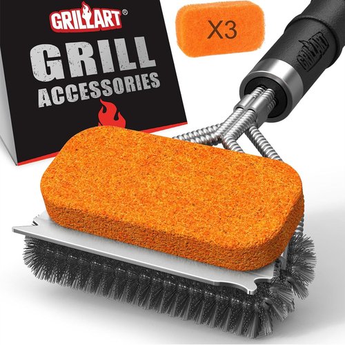 GRILLART Grill Brush - Safe & Powerful Bristle-Free BBQ Cleaner | 18" Scrubber for Gas & Porcelain Grates