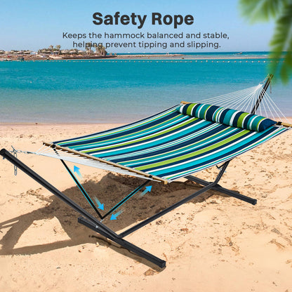 SUPERJARE Hammock with Stand, 2 Person Quilted Outdoor Hammock, Detachable Pillow & Bamboo Spreaders, Portable Hammock with Carrying Bag, Heavy Duty Stand, Perfect for Outside, Patio, Dark Cyan