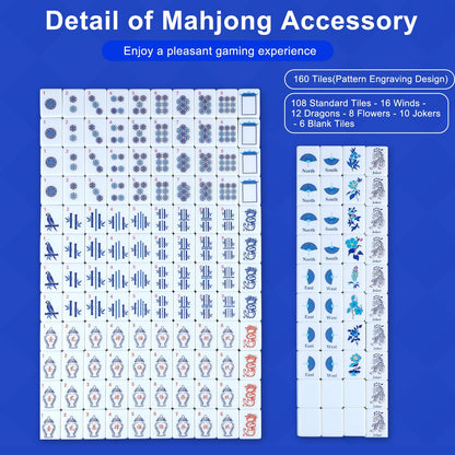 Arrowbash Christmas 160 Pcs Chinoiserie Mahjong Tile Set, 1.2 x 0.8 Inches Melamine Blue Back American Mahjong Only, Travel Ma Jiang Tiles for Adult Classic Board for Family Night