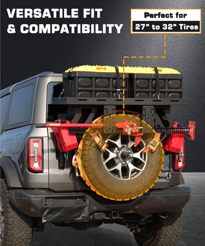 Autoholic Utility Cargo Rack Basket Storage Tray Spare Tire Storage Rack Fit for 1976-2025 Jeep Wrangler JK/JL, 2021-2025 Ford Bronco 27"-32" Tire 88 LB Capacity No-Drill Installation