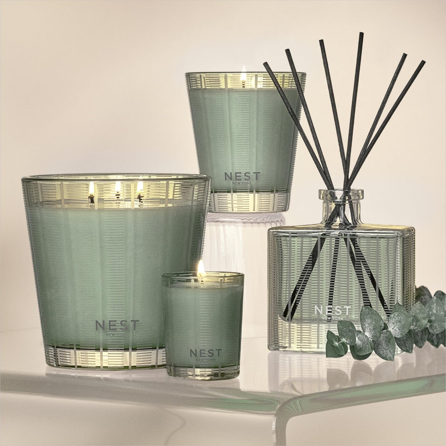 NEST New York Scented Votive Candle, Wild Mint & Eucalyptus - 2 oz - Up to 28-Hour Burn Time - Reusable Glass Vessel