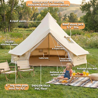 DANCHEL OUTDOOR B5PRO 4 Season Canvas Tent with Stove Jack Camping, Large Bell Tent with AC Port Yurt All Year Living, Luxury Glamping for 8 Person Hunting Party, 20ft/6m