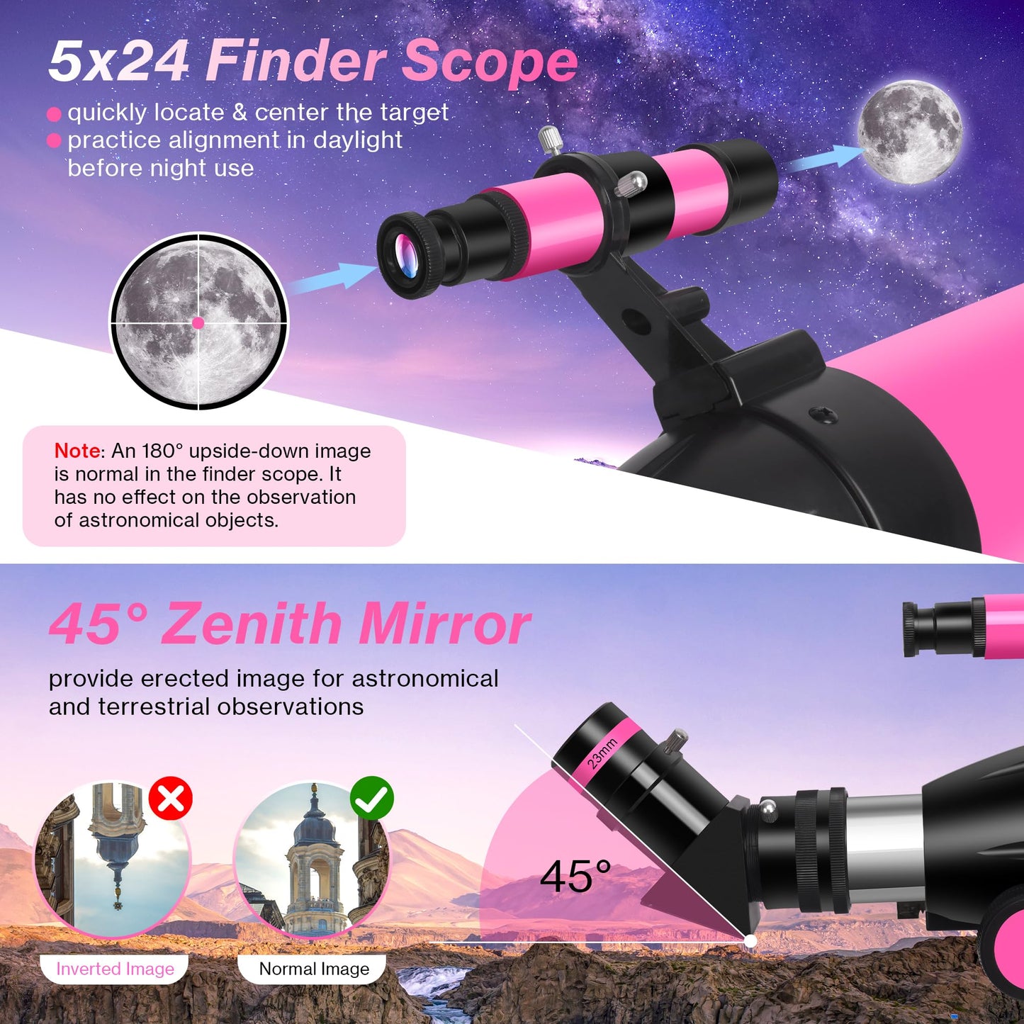 Telescope for Adults High Powered, 80mm Aperture 600mm Telescopes for Astronomy Adults&Kids&Beginners, Portable Travel Refractor Telescope with Tripod&Phone Adapter&Bag for Ground&Moon Viewing, Pink