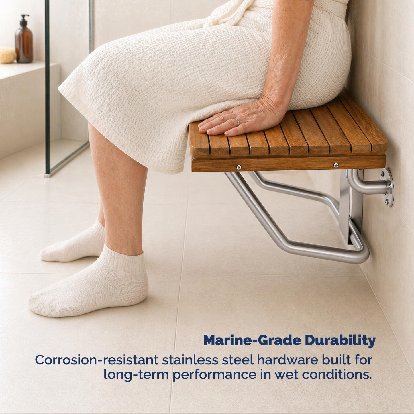 Teak Shower Seat Bench – ADA Compliant Folding Teak Shower Bench, Wall Mounted Fold Up Bath Seat, 400 lb Capacity, Waterproof Teak Wood (24 Inches)