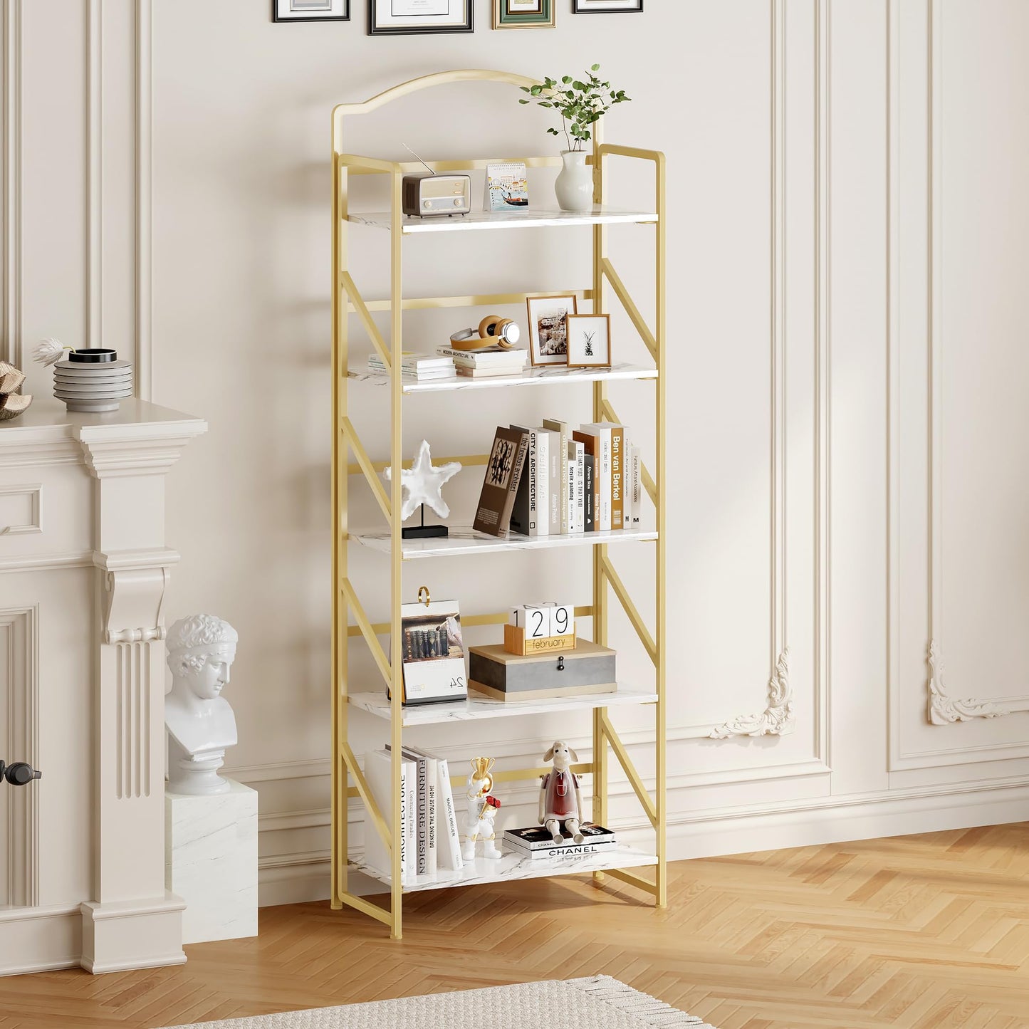 BHG No Assembly Folding Bookshelf for Living Room,Semicircle Collapsible Book Shelf for Home Office, Portable Bookcase Storage Organizer Rack Shelves