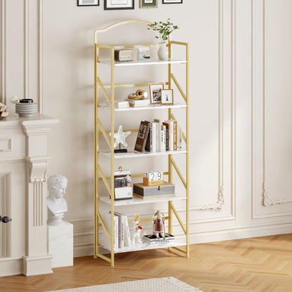 BHG No Assembly Folding Bookshelf for Living Room,Semicircle Collapsible Book Shelf for Home Office, Portable Bookcase Storage Organizer Rack Shelves