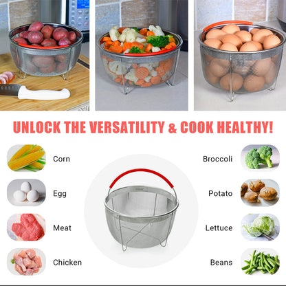Original Salbree Steamer Basket for 6 qt quart Instant Pot Accessories, Stainless Steel Strainer and Insert fits IP Insta Pots, Instapot, Other Pressure Cookers, with Silicone Handle [3qt 8qt avail]