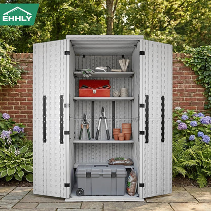 EHHLY Heavy Duty Tall Storage Cabinet Outdoor Weatherproof, 28 Cuft Garage Storage Cabinet with 4 Adjustable Shelves, Lockable Kitchen Pantry Closer Organizer, 31Wx23Lx66H, Polar White