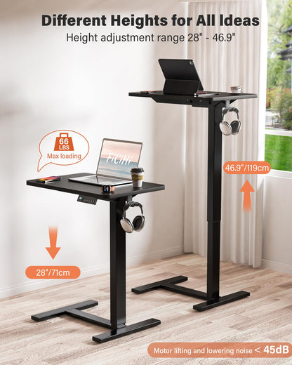 FiCiHi Electric Standing Desk with Wheels – Adjustable Height Mobile Sit-Stand Laptop Table, Portable Rolling Small Computer Workstation for Home Office & Bedside Use (24"x16", Black)