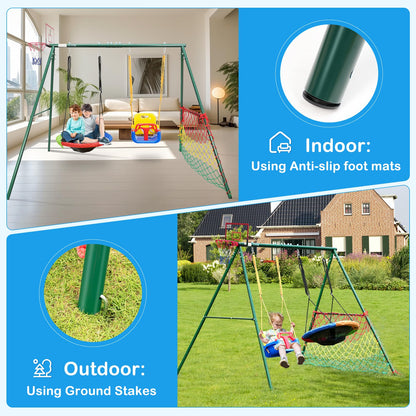 CYFIE Swing Sets for Backyard, 7-in-1 Kids Swing Set and Saucer Swing, Outdoor 440lbs Heavy Duty Metal Frame Stand, Basketball Hoop and Soccer Goal, Toddler Playset for Backyard, Playground