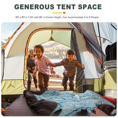GoHimal SUV Tent for Camping, Waterproof PU3000mm Spacious Double Layer Design for 5-8 Person, Includes Rainfly and Storage Bag, 8FT L x 8FT W x 7.2FT H Green