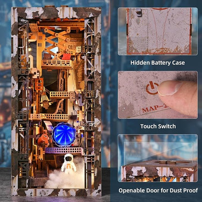 Book Nook Kit- DIY Miniature Industrial Model Kit with Dust Cover &amp LED Lights(Aerospace Foundry)