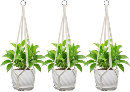 IDEEEPAN Macrame Plant Hanger, Fits 4-13 Inch Pots, Boho Hanging Plant Holder for Indoor Outdoor, 35 Inch, Set of 3, White (No Flowerpot)