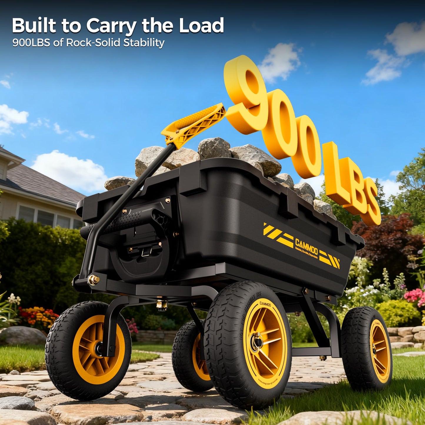 CAMMOO 10in NO-FLAT TIRES 900lb Heavy-Duty Garden Dump Cart DIY Expandable Capacity Over 4 Cu.Ft. Utility Wagon with Quick-Release Dumping & Prime Grade 100% Virgin Polypropylene-Not Recycled Material