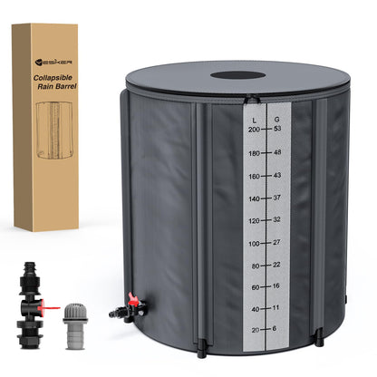 Yesker Collapsible Rain Barrel, 132 Gallon Portable Rainwater Collection System, 550D PVC Water Storage Tank, Rain Catcher with Spigots Filter Overflow Kit, Grey