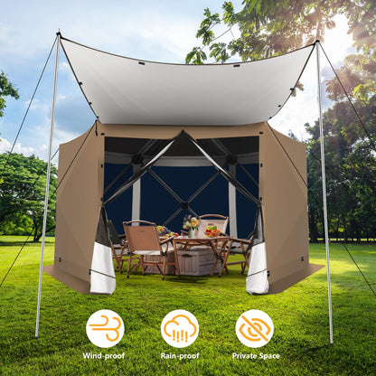 COBIZI 12x12FT Pop Up Gazebo Screen Tent Screen House for Camping, Camping Outdoor Screened Gazebo with Sidewalls, Hub Tent Instant Screened Canopy with Carrying Bag and Ground Stakes, Khaki(Upgraded)