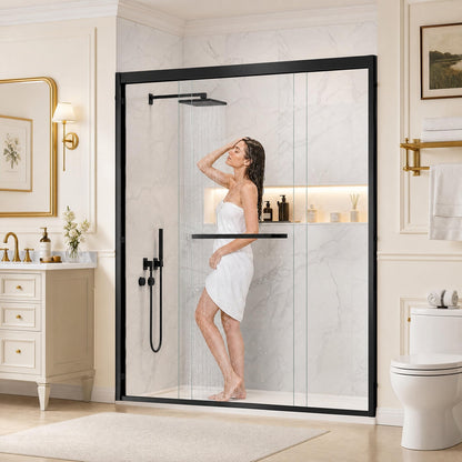 YTTSOYTS 68-72" W x 72" H Double Sliding Shower Door, Shower Glass Door with 5/16" (8mm) Clear SGCC Tempered Glass, Stainless Steel Hardware, Nano Easy-Clean Coating, K01 (72"x72" Matte Black)